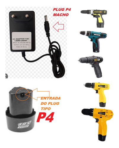 Carregador De Bateria 9 -12v Parafusadeira Plug P4 Original
