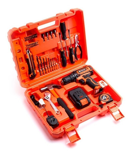 Imagen 4 de 4 de Taladro atornillador inalámbrico de 10mm Daewoo DACD1800V2 18V + 1 batería de 1.5Ah + accesorios con maletín de transporte 220V