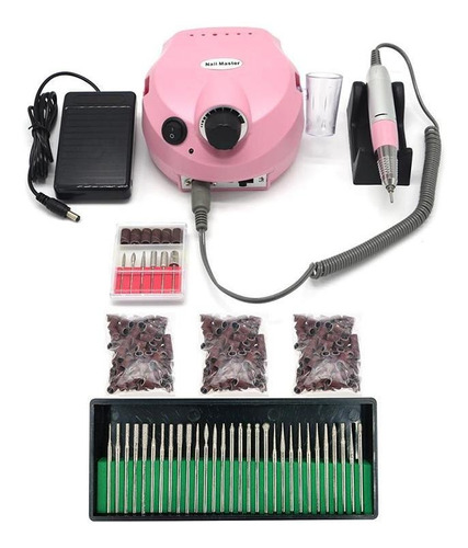 Lixadeira Pedal Motor Unha Nail Master 30000 Brocas Rosa