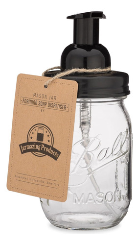 Mason Jar Dispensador De Jabón Espumoso, Color Negro, Con Ta