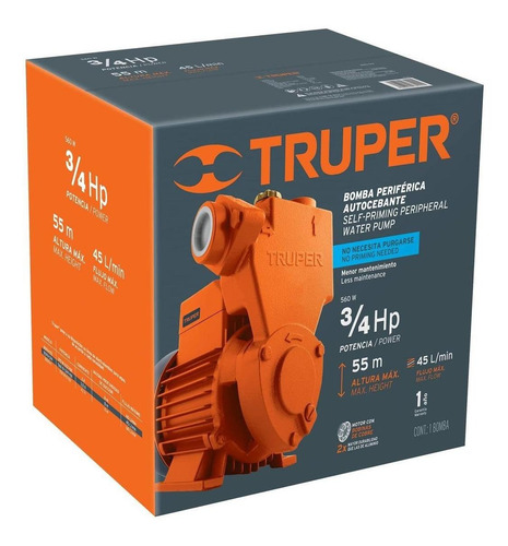 Imagen 2 de 3 de Bomba Eléctrica Autocebante Para Agua 3/4hp Truper 12781