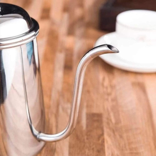 Imagem 4 de 7 de Bule Bico Fino Aço Inox Polido Tampa Chá Café Leite 650ml