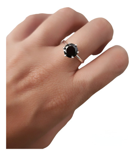 Anillo Plata 925 Solitario Compromiso Piedra Cubic Negro