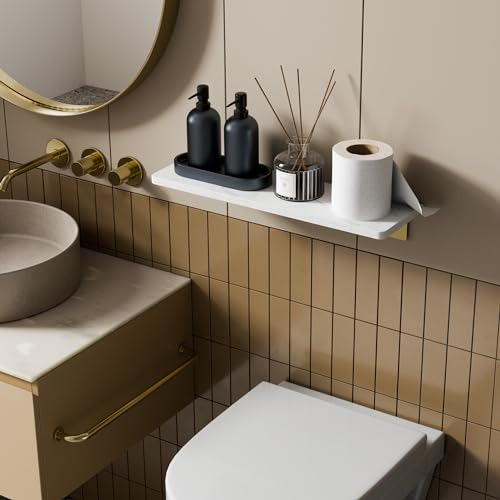 Estante Flotante Mármol Pared Baño Moderno Resistente, Blanc