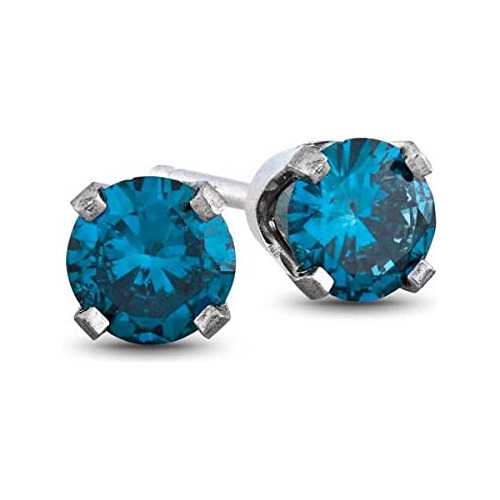 Pendientes Diamante Azul 0,3 Ct Oro Blanco 14k