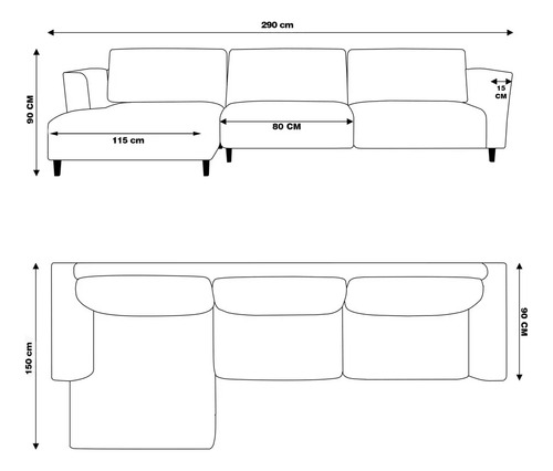 Sofá 290cm Com Chaise Esquerda Franz Suede Turquesa