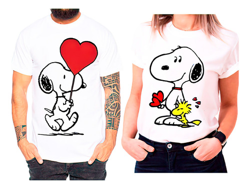 Poleras Duo Algodón Pareja Día Enamorados Pareja Snoopy 60