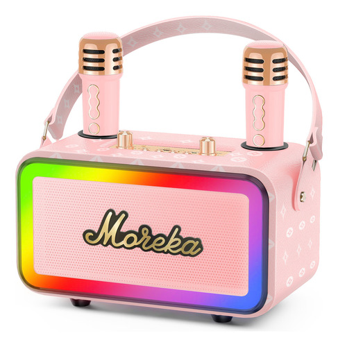 Moreka 393+ Altavoz Bluetooth Portátil Recargable Altavoz Subwoofer Inalámbrico Bluetooth Ipx6 Altavoz De Música Con Luces De Discoteca Rgb Para Fiesta Al Aire Libre Patio Con 2 Micrófonos Color Rosa