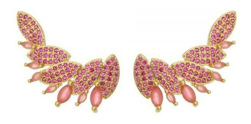 Brinco Folheado Asa De Anjo Ear Cuff Folheado Cravejado Luxo