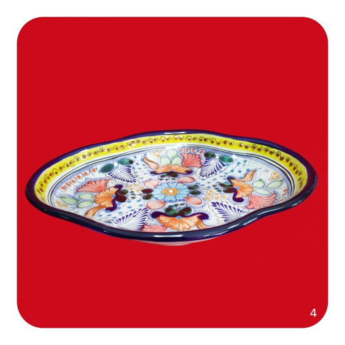 Imagen 2 de 2 de Charola Pavera Mediana De Talavera Poblana Colores M4 Chr
