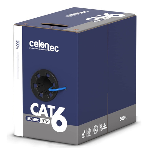 Celertec Cable Ethernet Cat6, 500 Pies, Cobre Sólido Desnudo