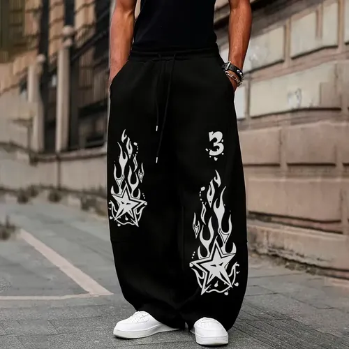 Calça Moletom Pantalona Wide Leg Feminina Y2k Fire Star Styl