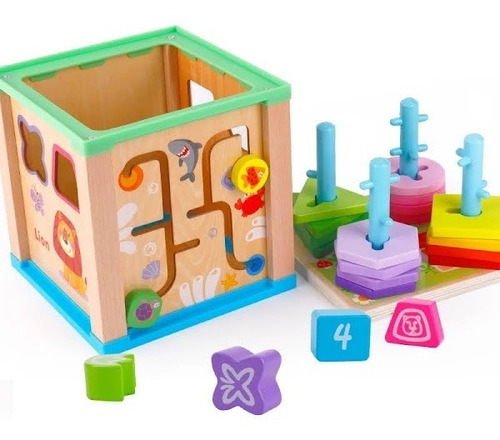 Juguetes De Madera Cubo Puzzle Didáctico Multifuncional 