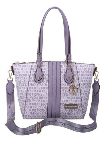 Bolsa Feminina Tote Monograma Grande Fellipe Krein Acambamento dos ferragens Ouro Light Cor Lavanda - FK510