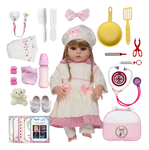 Boneca Conjunto Xodo Rosa Estilo Reborn Loira Completa Diversos Itens Cegonha Reborn Dolls