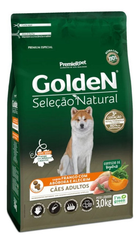 Ração Golden Seleção Natural Cães Adultos Frango Abóbora 3kg