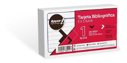 Tarjetas Bibliográficas Rayadas 3x5  Rayter 