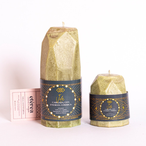 Juego De 2 Velas Forma De Cuarzo Aventurina Cera Sustentable Verde