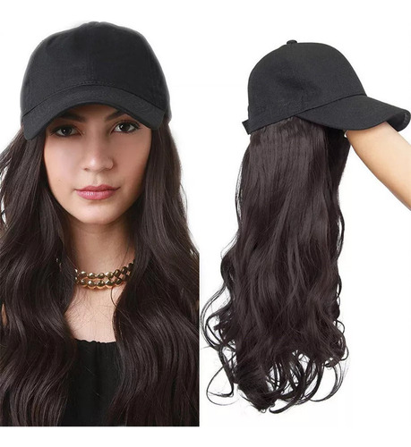 2025 . Peluca Artificial Con Visera For Mujer, Pelo Largo