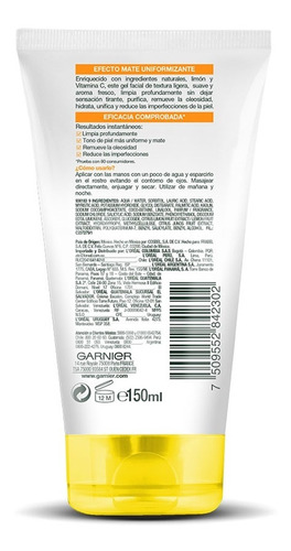 Gel Garnier Skin Active Limpiador Facial Tono Uniforme Con Vitamina C Express Aclara Para Piel Mixta De 150ml