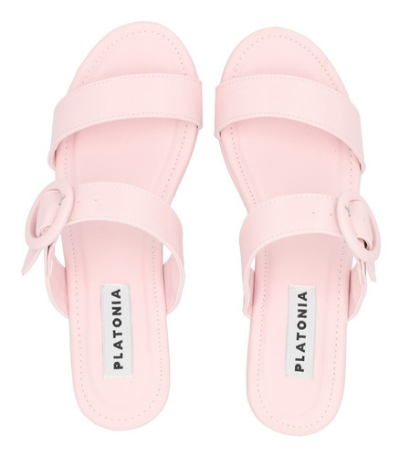 Sandalia Plataforma Rosa Con Doble Tira Y Hebilla Forrada