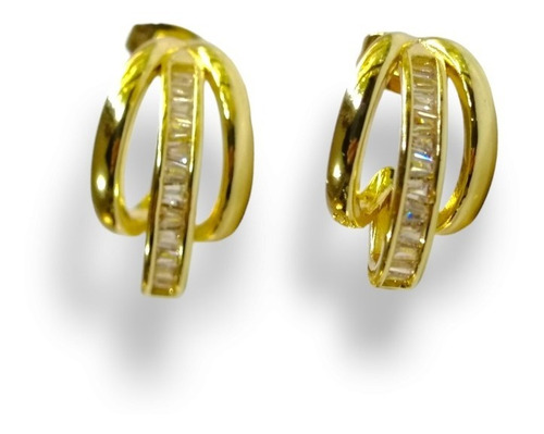 Aretes Triple Arracada Dorados Brillantes Oro Laminado 