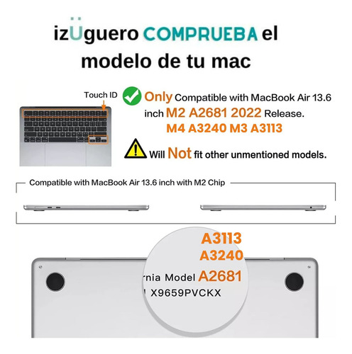 Funda Protector Carcasa Para Macbook Air 13 M3 A3113 M2a2681 Azul M2 A2681/m3 A3113