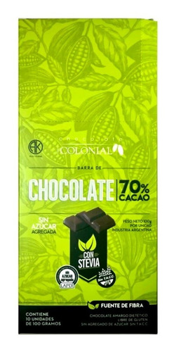 Imagen 2 de 7 de Chocolate Colonial Stevia Diet (x10un) Barata La Golosineria