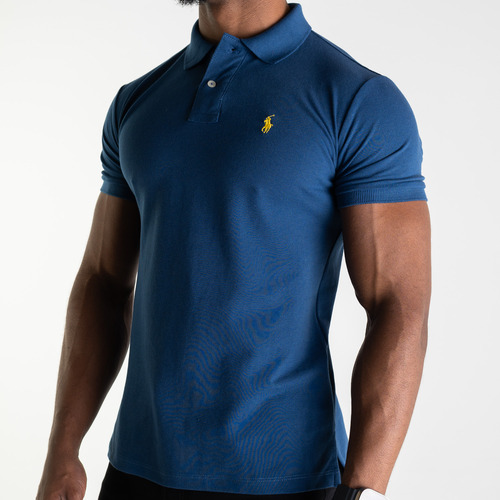 Camisa Polo Ralph Lauren Slim Masculino Algodão Piquet Azul