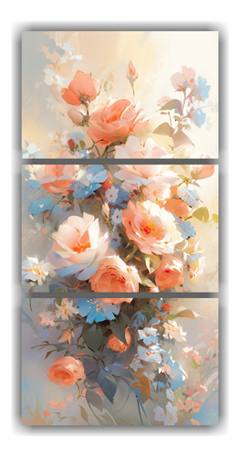 120x240cm Tríptico Flores En Colores Pasteles Sobre Lienzo
