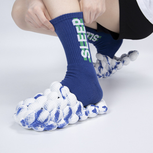 Chinelos De Plataforma Tie Dye Eva Bubble Slides Azuis De 45