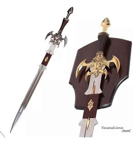 Espada Medieval  Dourada Aço C/suporte Parede1.10metros