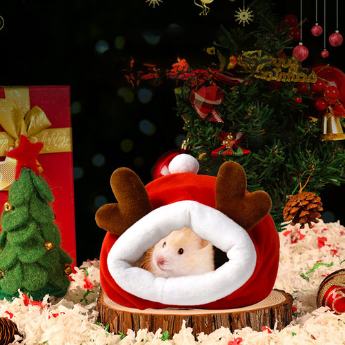 Cama O Christmas Con Forma De Reno Para Hámster, Acogedora Y