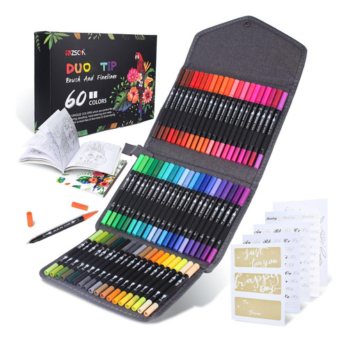 Zscm Duo Tip Brush Coloring Pens, 60 Colores, Marcadore...