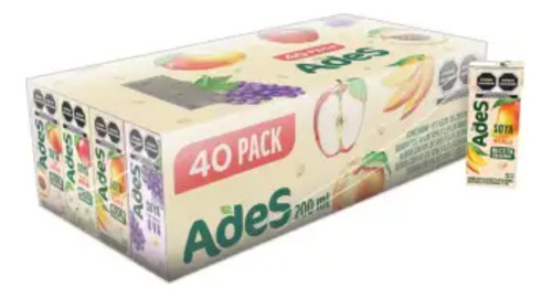 Bebida De Soya Ades Sabores Surtidos 40 Pzas De 200 Ml C/u