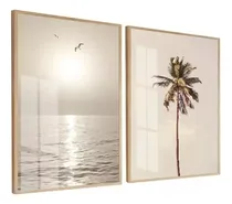 Comprar Quadros Decorativos Mar Pássaros Boho Moldura 50x70 Vidro