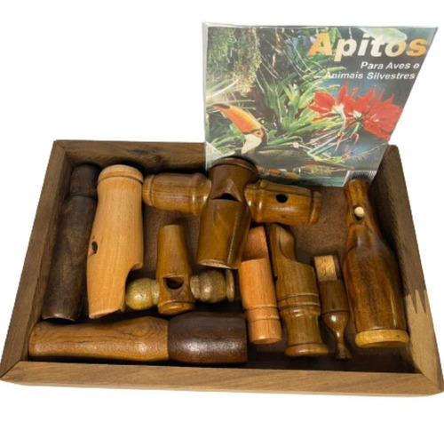 Kit 9 Apitos De Madeira P Aves E Animais Silvestres + Cd