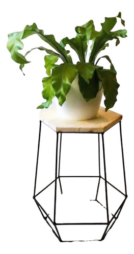 Porta Maceta Banco Hexagonal En Hierro Y Madera.