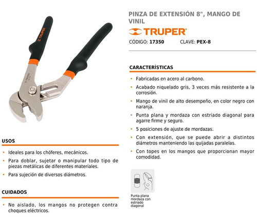 Imagen 4 de 9 de Pinza Pico De Loro Ajustable 5 Posiciones 8 Pulgadas Truper