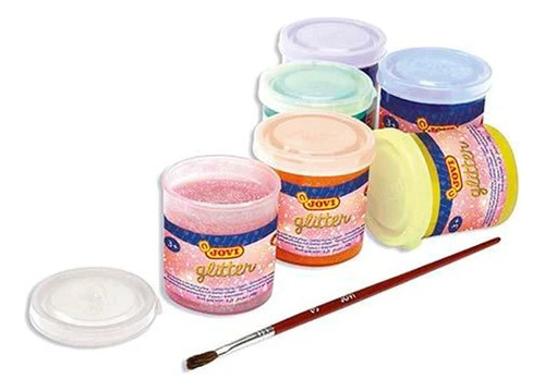 Pintura Témpera Con Glitter Jovi 6 Colores + Pincel Jovi