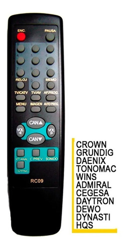 Control Remoto Tv Crown Lcd Led Rc09