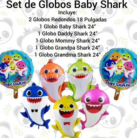 Set De 7 Piezas Globos Baby Shark Decoración Cumpleaños 