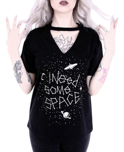 Tops De Mujer Estilo Gótico Punk Girl Estampado Manga Corta