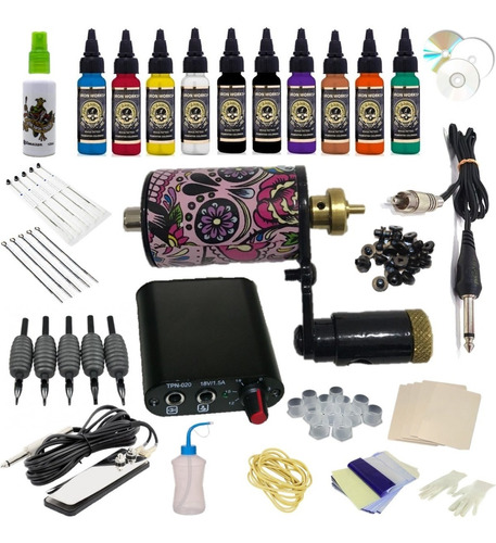 Kit Tatuagem Iniciante Completo Máquina Rotativa N1 Tattoo