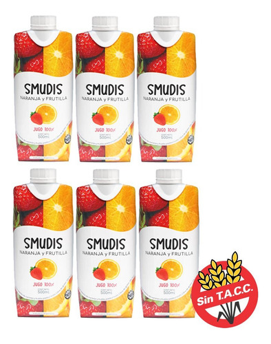 Jugo Naranja Y Frutilla Pulpa Sin Tacc Smudis 500ml Pack X6