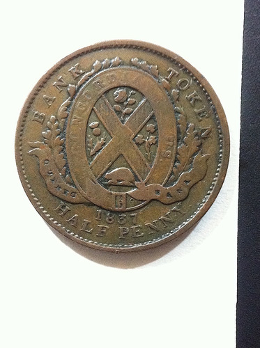  Moneda De Canadá 1837 Bank Of Quebec 1/2 Penny Un Sou