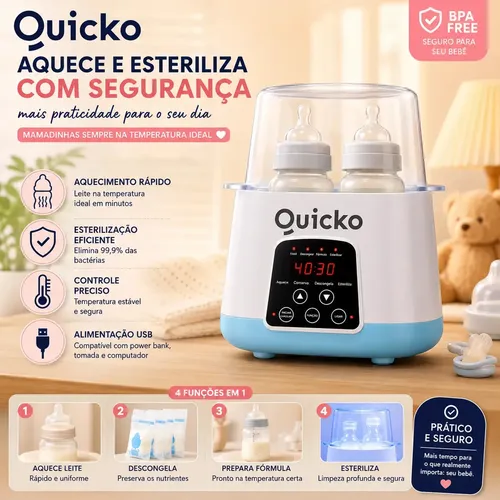 Aquecedor e Esterilizador de Mamadeira Quicko TY-899 com kit de limpeza