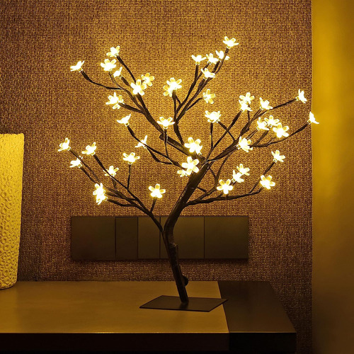 Árbol Bonsái Con Flores De Cerezo, 48 Luces Led, Luz Blanca 