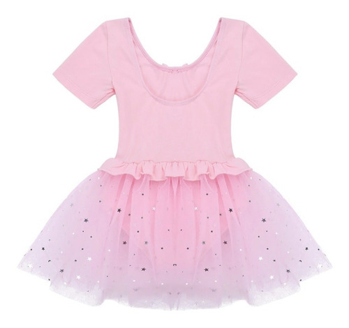 Imagem 5 de 6 de Vestido Bailarina Infantil Balé Manga Curta Saia Tutu Brilho