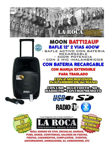Imagen 3 de 10 de Parlante Potenciado Bafle 12 400w Bluetooth Usb Bateria 2mic